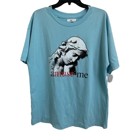 BP. Boxy Crop Graphic Tee In Blue Amuse Me‎ size Medium NEW - Picture 2 of 6